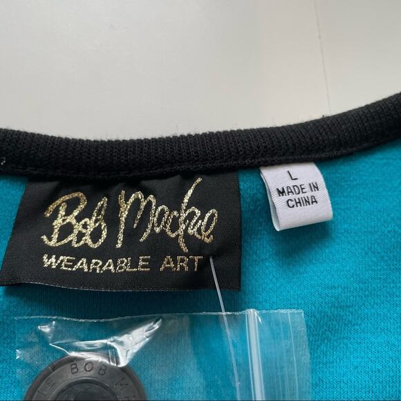 Bob Mackie Wearable Art Scallop Trim Cardigan Pockets New with Tags L Teal Blue - Picture 6 of 8